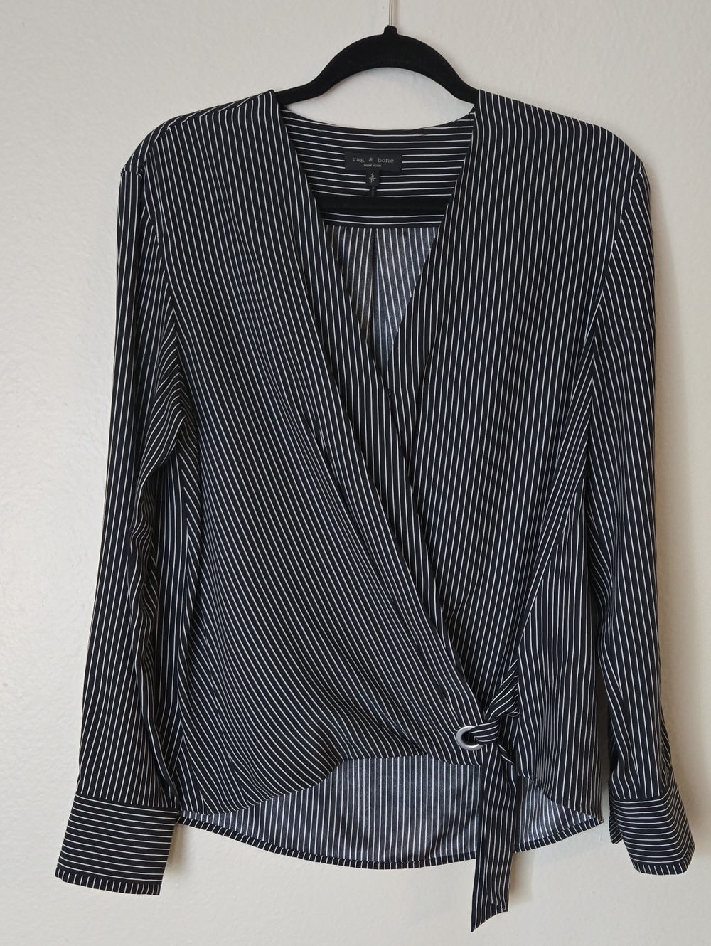 Rag & Bone 100% Silk Striped Wrap Blouse Black White Size S